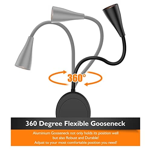 Wall Mounted Reading Light, Bedside Headboard Lights with 5 Dimming & Color Temperature, USB Output, Night Light & Timers Function, Flexible Gooseneck 3000K-6000K Upgrade Bed Lamp (Black)