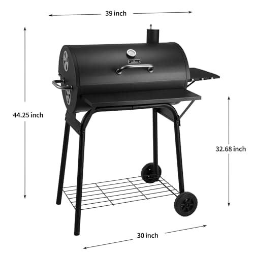 Charcoal Grills Outdoor BBQ Grill 30INCH Barrel Charcoal Grill with Side Table, 627 Square Inches, Outdoor Backyard Camping Picnics, Patio and Parties, Black by DNKMOR