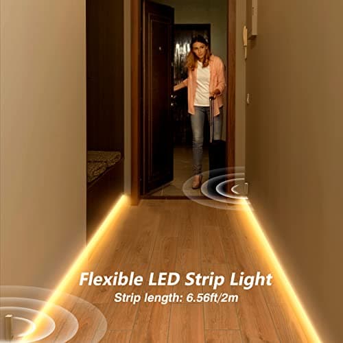 WOBANE Rechargeable Motion Sensor Strip Light, LED Closet Lights,Upgraded Battery Operated LED Strip Light for Wardrobe,Stair,Pantry,Cupboard,Bed,Locker,2700K Warmwhite,6.56ft,2 Pack