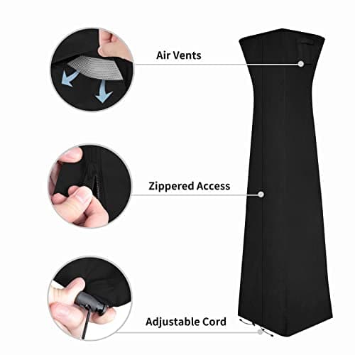 Easy-Going Pyramid Torch Patio Heater Cover with Zipper and Storage Bag, Waterproof Outdoor Heater Cover Dustproof, UV-Resisant, Wind-Resistant (90"H x 23"L x 23"W, Black)