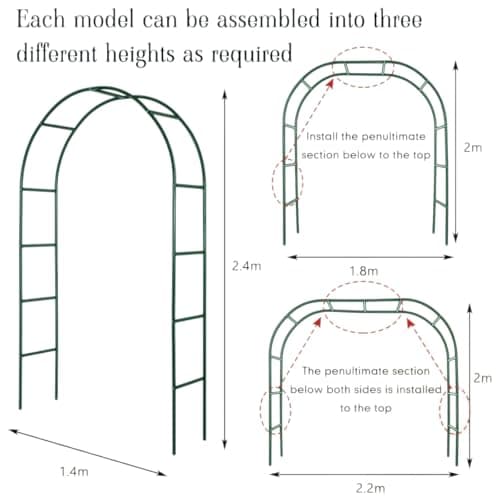 Metal Pergola Arbor,7.5 Feet Wide x 6.4 Feet High or 4.6 Feet Wide x7.9 Feet High,Assemble Freely 2 Sizes,for Various Climbing Plant Wedding Garden Arch Bridal Party Decoration Wide Arbor
