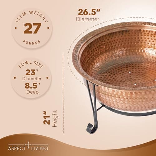 26.5" Genuine Copper Wood Burning Fire Pit w/Spark Screen, Lift Tool, Grate #65126