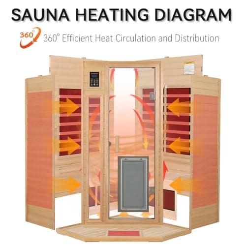 2-3 Person Corner Sauna, Infrared Saunas for Home, Chromotherapy, Canadian Hemlock Sauna, Indoor Sauna with Red Light Therapy