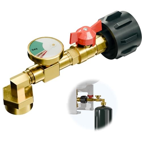 Propane Refill Adapter (Elbow) Design with Valve and Gauge, Upgraded Propane Refill Adapter 20lb to 1lb Converter, QCC1 Propane Tank Refill Adapter, with ON/Off Control