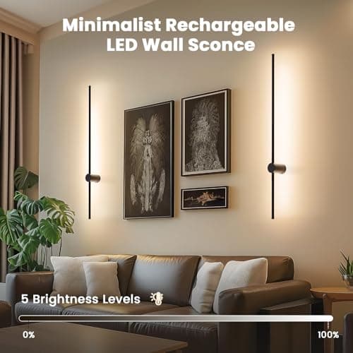 NIORSUN 40 Inch Battery Operated Wall Sconce Set of 2,Black Minimalist Rechargeable LED Wall Lights with Remote, 18 Colors Dimmable Wireless Wall Lamp for Living Room Bedroom Hallway