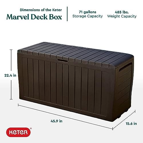 Keter Marvel Plus 71 Gallon Resin Outdoor Storage Box for Patio Storage Box Cushions, Throw Pillows, Garden Tools and Pool Floats, Brown