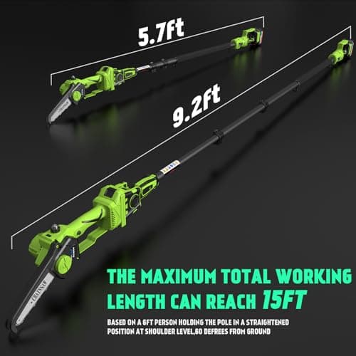 2-in-1 Cordless Pole Saw 8 Inch＆Mini Chainsaw, with 2×4.0Ah 21V Battery and Charger, Brushless Motor, Total Reach of Max 15ft, Electric Pole Saw for Tree Trimming and Hedge Cutting