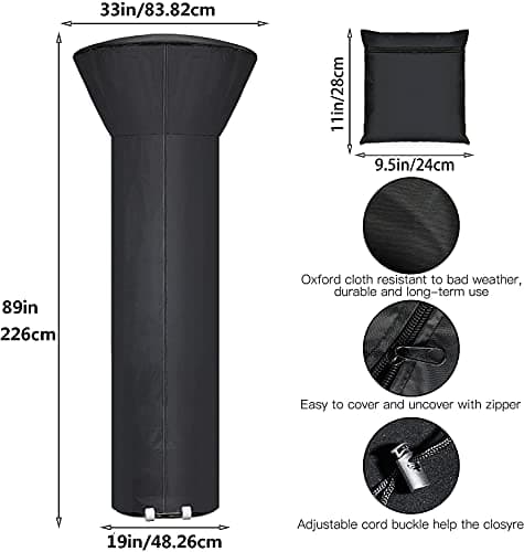 [2 Pack] Patio Heater Covers with Zipper and Storage Bag,Waterproof,Dustproof,Wind-Resistant,Sunlight-Resistant,Snow-Resistant,Black,89'' Height x 33" Dome x 19" Base