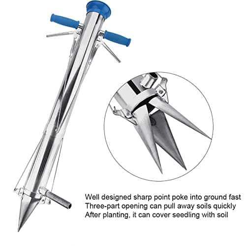 Mokernali Long Handled Bulb Planter Tools Manual Plant Transplanter Hand Dibber Garden Tools with Soft Grip and Pedal for Plants Vegetables Seedling Tool(Dual Handle)
