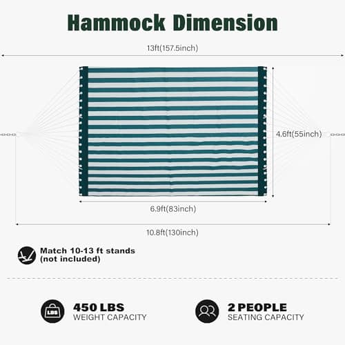 Patio Watcher 13 FT Quick Dry Textilene Hammock - Outdoor Double Hammock - Heavy Duty for Outside - 450 lbs Capacity - Green White
