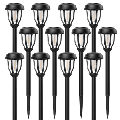DERAYSION 12 Pack Solar Lights Outdoor, Solar Pathway Lights Auto On/Off Waterproof Garden Landscape Lighting for Path, Yard, Walkway, Driveway