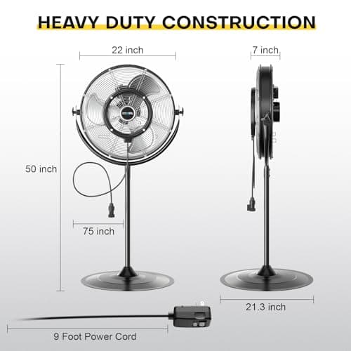 5300 CFM 20" Outdoor Pedestal Fan with Misting, Industrial Pedestal Fan with 3 Speeds, Stand up Fans Heavy Duty with IP44 Enclosed Motor, Adjustable Tilt, UL Listed for Garden Barn