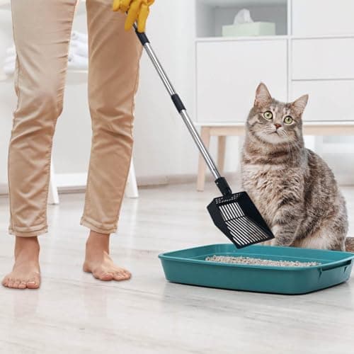 KeFanta Cat Litter Scoop, 41in Metal Kitty Poop Scooper, Heavy Duty Stainless Steel Sifting Shovel with Long Handle for Chicken Coop