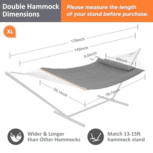 SUNCREAT 15 FT Hammocks for Outside, Two Person Hammock for Patio, Garden, Porch, Outdoor, Light Gray