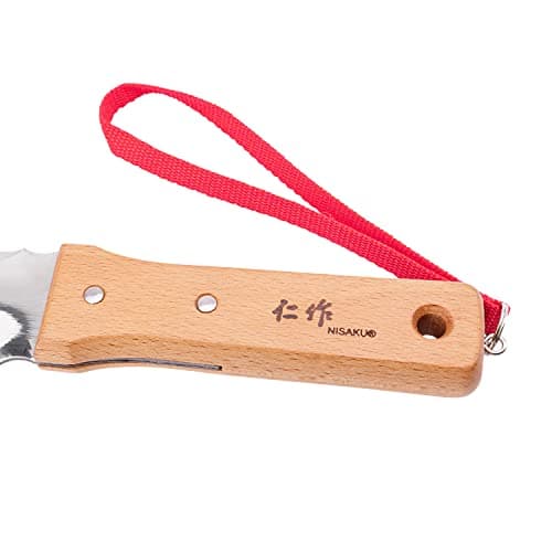 NJP651 Hori Weeding & Digging Knife-Hardened HRC58 Edition, Authentic Tomita (Est. 1960) Japanese Stainless Steel, 7.25" Blade, Wood Handle, w/Premium Leather Sheath