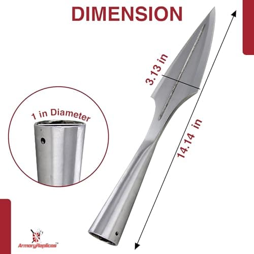 Armory Replicas Functional Viking Age Real Spear Head Attachment- Hand Forged Tempered Carbon Steel Medieval Reenactment Spear Head - Shaft Not Included