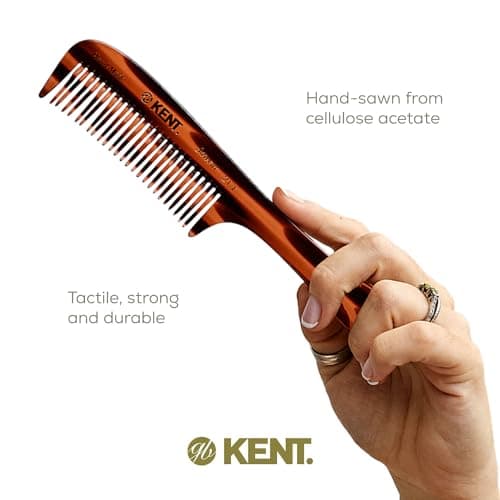 KENT 21T 8 Inch Large Hair Detangling Comb, Wide Teeth for Thick Curly Wavy Hair. Long Hair Detangler Comb For Wet and Dry. Handmade of Quality Cellulose, Saw-Cut Hand Polished, Made in England