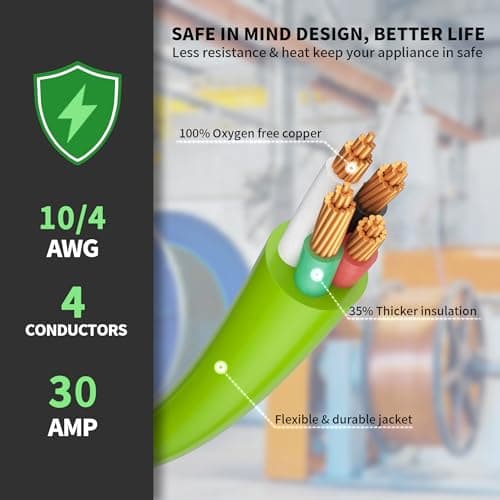 25Feet 30 Amp Generator Extension Cord 4 Prong,Heavy Duty NEMA L14-30P/L14-30R,125/250V 7500W,Green 10 Gauge STW Twist Locking Generator to House Power Cords with Cord Organizer,ETL Listed