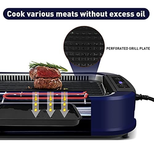 Indoor Grill CUSIMAX Electric Smokeless Grill Portable Korean BBQ Grill with Turbo Smoke Extractor Technology, Non-stick Removable Plate, Tempered Glass Lid, Great for Party(Single Plate)