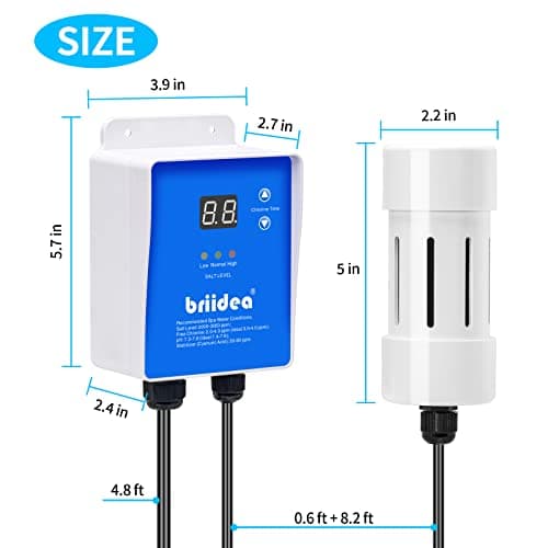 Salt Chlorine Generator, Briidea Chlorine Generator with USA-Made Titanium Cell, Ideal for Hot Tubs & Swim Spas Up to 2000 Gallons, Chemical-Free & Cost-Effective Maintenance