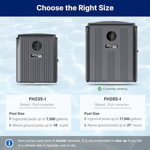 FibroPool Swimming Pool Heat Pump – Full Inverter Electric Heater – FH285-i for Pools up to 17,500 Gallons – for Above Ground and In Ground Pools and Spas – High Efficiency, No Gas or Propane Needed