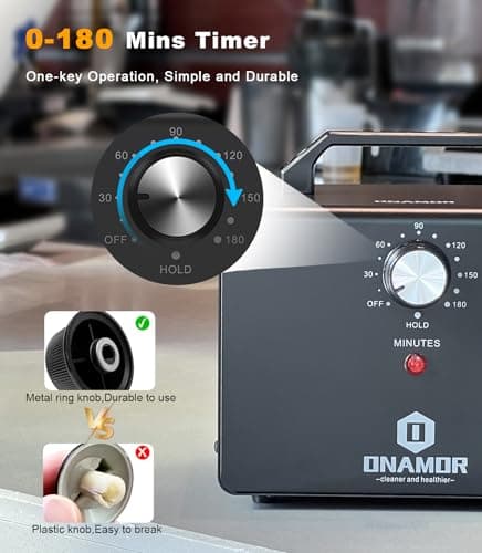 ONAMOR Ozone Generator 77000mg, Ozone Machine Ionizer O3 Deodorizer for Home, Basement, Smoke, and Pet Room (Eliminating Odors Area up to 4000 Square Feet, All Metallic Black)
