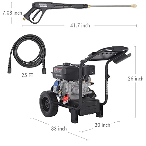 BILT HARD 3500 PSI 2.5 GPM Gas Pressure Washer, 224cc 4-Cycle Engine, Heavy Duty Gas Power Pressure Washer with Spray Gun and Wand, 5 Quick Connect Nozzle Tips, 3/5"×25' Hose, 49-State