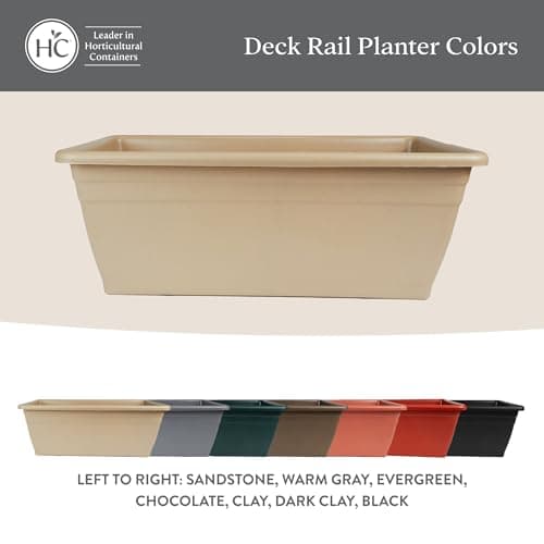 The HC Companies Deck Railing Planter Box w/Removable Drain Plugs - Lightweight & Weatherproof Plastic Flower Box - Balcony Planters for Railing and Fence (24”, Black)