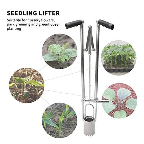 AIWFL Seedling Transplanter Long Handled Bulb Planter, Stainless Steel Manual Plant Transplanter Weeder Sod Plugger Flower Planting Garden Tool