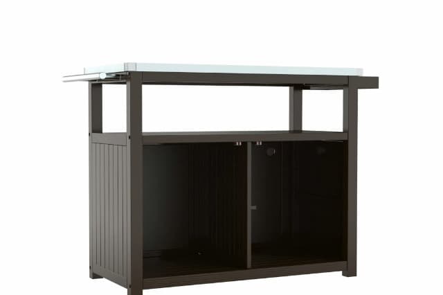 GDLF Outdoor Storage Cabinet Solid Wood Prep Grill Table with Stainless Steel Top Waterproof Cover Dark Brown