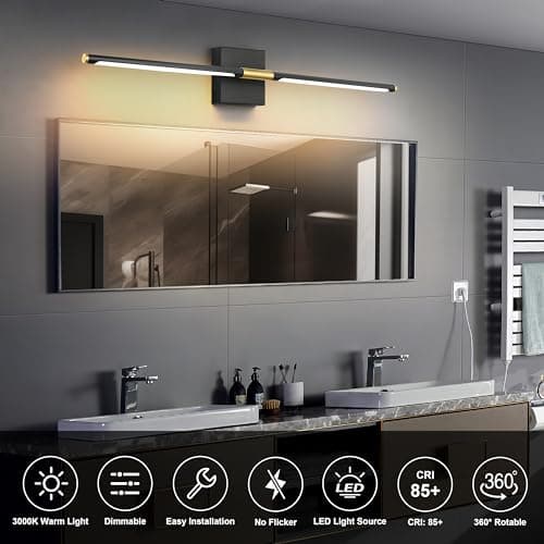 Wall Sconces Set of 2, Modern Hardwired Sconces Wall Decor, 24 Inch Dimmable Sconces Wall Lighting, Black Gold Wall Light Fixtures, 3000K LED Wall Lights for Bedroom, Living Room, Bathroom
