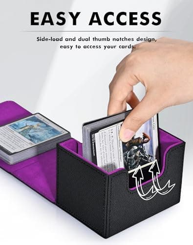 ZLCA Card Deck Box for Trading Cards, MTG Commander Deck Box Holds 120+ Single Sleeved, Leather Magnetic Card Storage Case Fits for TCG CCG Magic (Black& Purple)