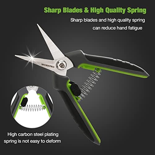 WORKPRO 2 Pack Garden Pruning Shears with Sheath, 6.5” Small Hand Pruners/Snips/Clippers- Spring Loaded & Precision Straight Blades, Microgreen Trimming Scissors for Flowers, Weeds, Indoors Bonsai