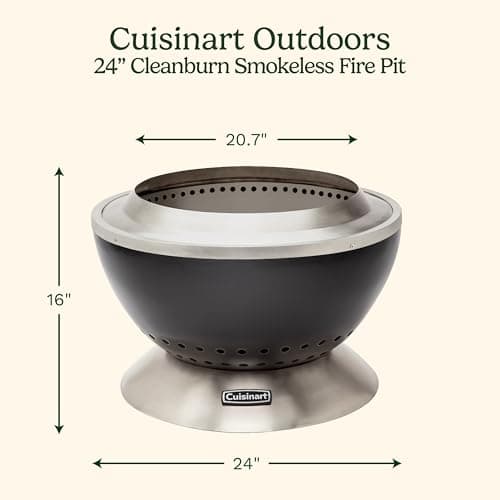 Cuisinart 24” Cleanburn Smokeless Fire Pit with Removable Base for Ash, Portable Outdoor Wood Burning Fireplace, Smoke Free Stainless Steel Outdoor Heater, Enhanced Airflow and Easy Cleanup