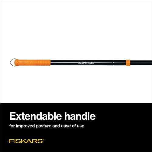 Fiskars Tiller Cultivator for Garden and Lawn, Extendable (40"- 60") Gardening Hand Tool, Telescoping Rotary Hand Cultivator Tool for Soil or Reseeding Grass
