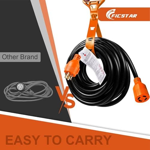 25 Ft 30 Amp 4 Prong Generator Extension Cord, NEMA L14-30P to L14-30R, 4×10 Gauge STW 125/250V Up to 7500W Generator Cable, ETL Listed