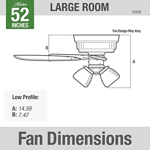 Hunter Fan Company, 53328, 52 inch Builder Brushed Nickel Low Profile Ceiling Fan with LED Light Kit and Pull Chain