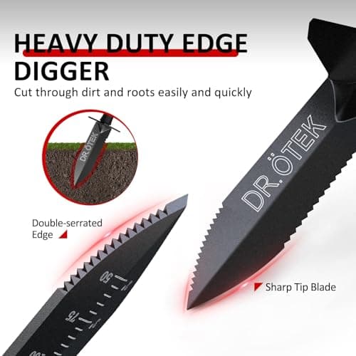 DR.ÖTEK Metal Detector Shovel for Digging, Heavy Duty Double Serrated Digging Tool with Carry Sheath, Digger Trowel for Gardening, Camping, Landscaping, Treasure Hunting