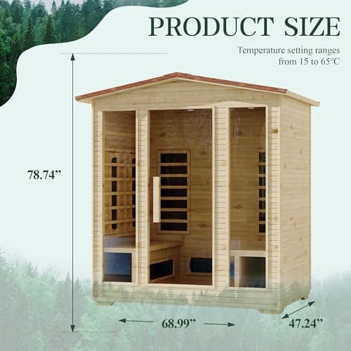 4 Person Outdoor Infrared Sauna - 3D Fast Heating Home Spa Sauna w/Chromotherapy Light, Wooden Sauna Room Kit w/Bluetooth Speaker (CE Certified,220V)