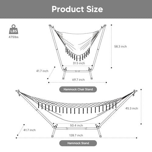 SUNCREAT 2-in-1 Convertible Portable Double Hammock with Stand Included, Outdoor Hammock and Stand, Patent Pending, Natural Tassel