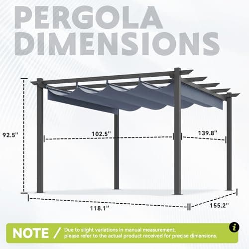 EROMMY Outdoor Retractable Pergola 10' x 13', Outdoor Aluminum Freestanding Shelter with Adjustable Sun Shade Canpoy for Patios, Dark Gray