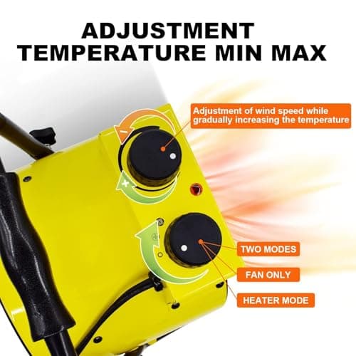 Greenhouse Heater with Adjustable Thermostatic - Outdoor Space Heating Fan for Flower Houses, Grow Tent, Overheating Protection, Fast Heating, Patio & Garage, Yellow
