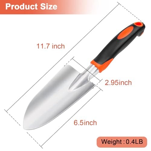 Garden Shovel Garden Hand Trowel, Heavy Duty Hand Shovel with Ergonomic Handle, Small Gardening Tools for Digging, Rust Resistant Gardening Spade Trowel Tools, Orange