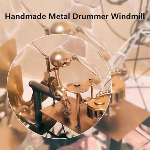 Handmade Metal Drummer Windmill – 2025 Rockin Percussionist Figurine, Wind-Powered Kinetic Sculpture, Garden Wind Spinner for Yard, Lawn, Patio Decoration (Golden)