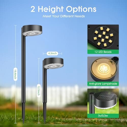 8 Pack Solar Pathway Lights Outdoor, Bright 12 LED Solar Lights Outdoor Waterproof for Yard, Over 12Hrs Long Lighting Solar Powered Garden Lights for Outside Walkway Patio Path Driveway