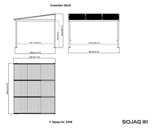 Sojag 10' x 12' Francfort Wall-Mounted Hardtop Gazebo Outdoor Weather-Resistant Aluminum Frame Sun Shelter Black,Brown