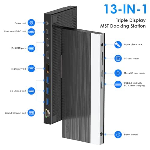WAVLINK USB C Docking Station 3 Monitor with 100W PD, USB-C Laptop Dock Triple Display for Dell Hp Lenovo Windows, Type C Adapter Hub - Dual HDMI, DisplayPort, Ethernet, 4 USB3.0, SD/TF Slot, Audio