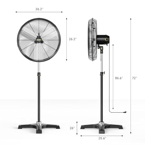 ROVSUN 24 Inch Industrial Pedestal Fan,7600CFM High Velocity and Heavy Duty Standing Fan, Low Noise Metal Fan with One-touch Oscillating Function, Adjustable Height, for Shop, Patio, Garage, UL Listed