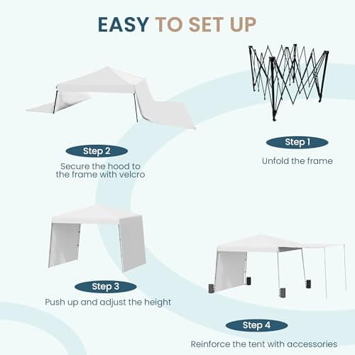 EROMMY 10'x10' Pop Up Canopy Tent with Convertible Sidewalls to Awnings, Easy Setup Outdoor Beach Tent, Portable Sun Shelter for Events, Parties and Camping, White