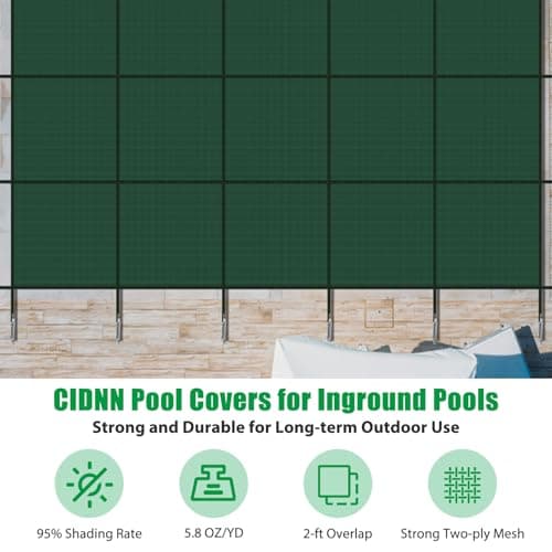 Inground Pool Cover Safety Fits 15x30ft Rectangle Swimming Pool, Mesh Solid Pool Cover for Inground Pools,Winter Pool Safety Cover Includes Safety Net and Installation Tools Green